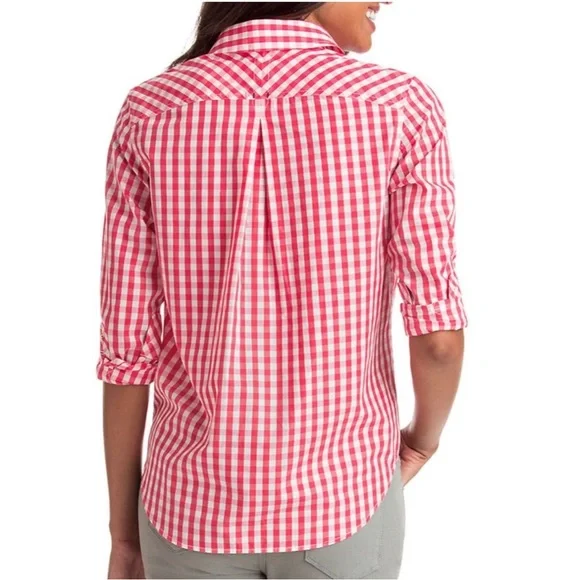 VINEYARD VINES Relaxed Gingham Pocket Button-up Shirt in Red Womens Size 2 - Picture 2 of 7